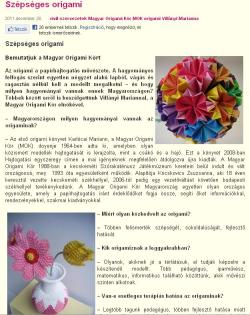 Szépséges origami - Cikk az Ismertség magazinban