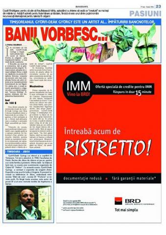 Újságcikk Györfi-Deák György temesvári kiállításáról